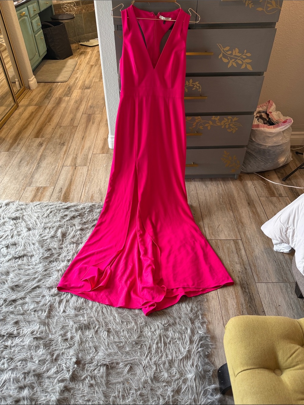 Halston Heritage Fuchsia Pink V-Neck Maxi Dress